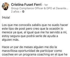 Los que me conocéis sabéis que no suelo hacer este tipo de post pero creo que la ocasión lo merece ya que, al igual que me ha servido a mi, estoy segura que podrá serle de ayuda a alguien más.
Hace un par de meses alguien me dio la maravillosa oportunidad de participar como coachee en un programa coaching en el que he tenido el gran placer de contar con Afrika como coach. ¿La conclusión? Qué importante es saber hacer las preguntas adecuadas y qué dificil a veces encontrar las respuestas correctas.
Gracias Afrika por haberme acompañado en el proceso de parar, pensar, observar y
escuchar(me) - Cristina